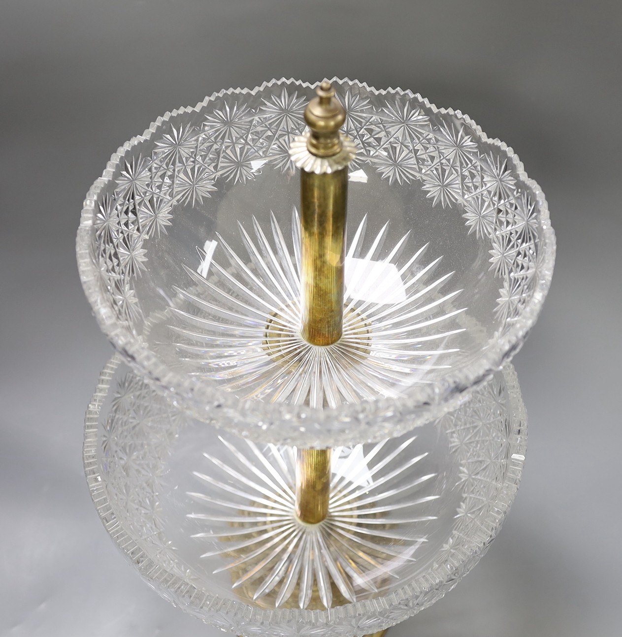 A Victorian cut glass two tier bonbonniere, 53cm tall